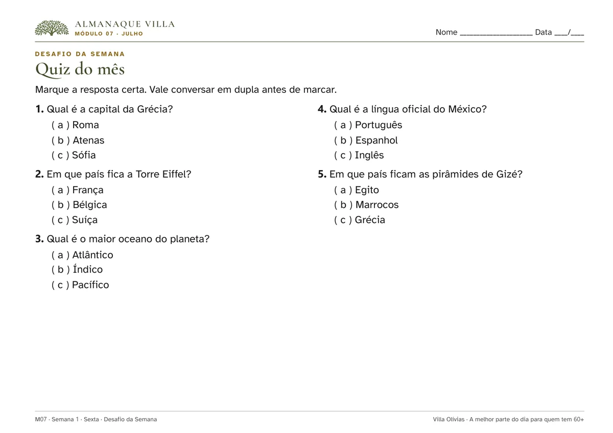 Almanaque Villa, Quiz do mês